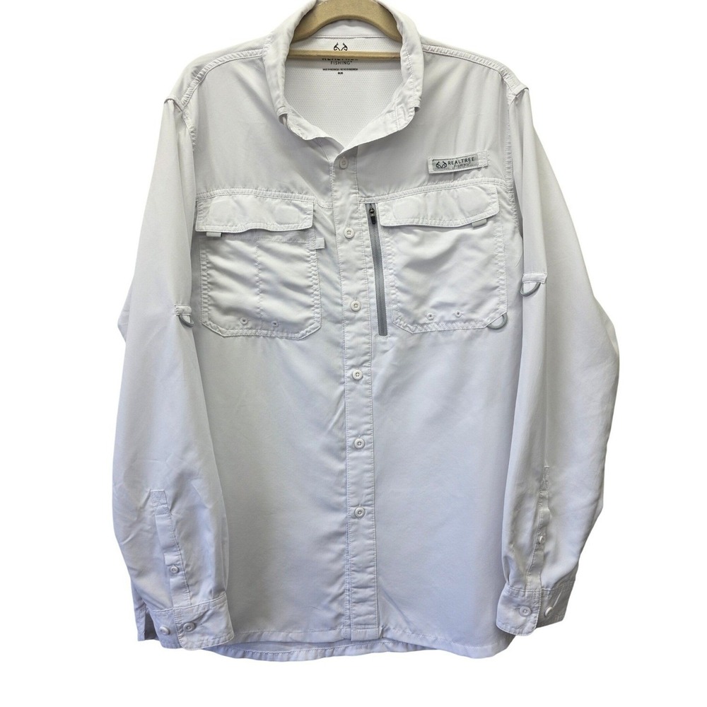 Realtree‎ Fishing Mens White Long Sleeve Button Down Performance Shirt Size M